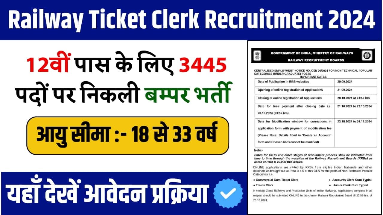 Railway Ticket Clerk Recruitment 2024